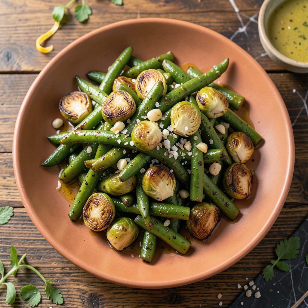 Comprehensive green bean and brussel sprout recipe visual reference