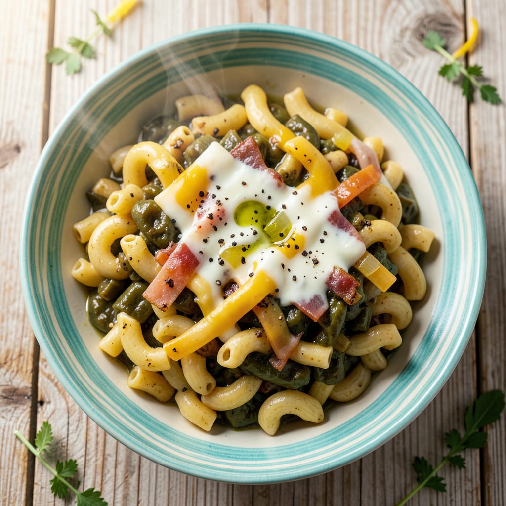 Green Chili Macaroni Sopita Recipe: Creamy Comfort With a Spicy Kick illustration with key details