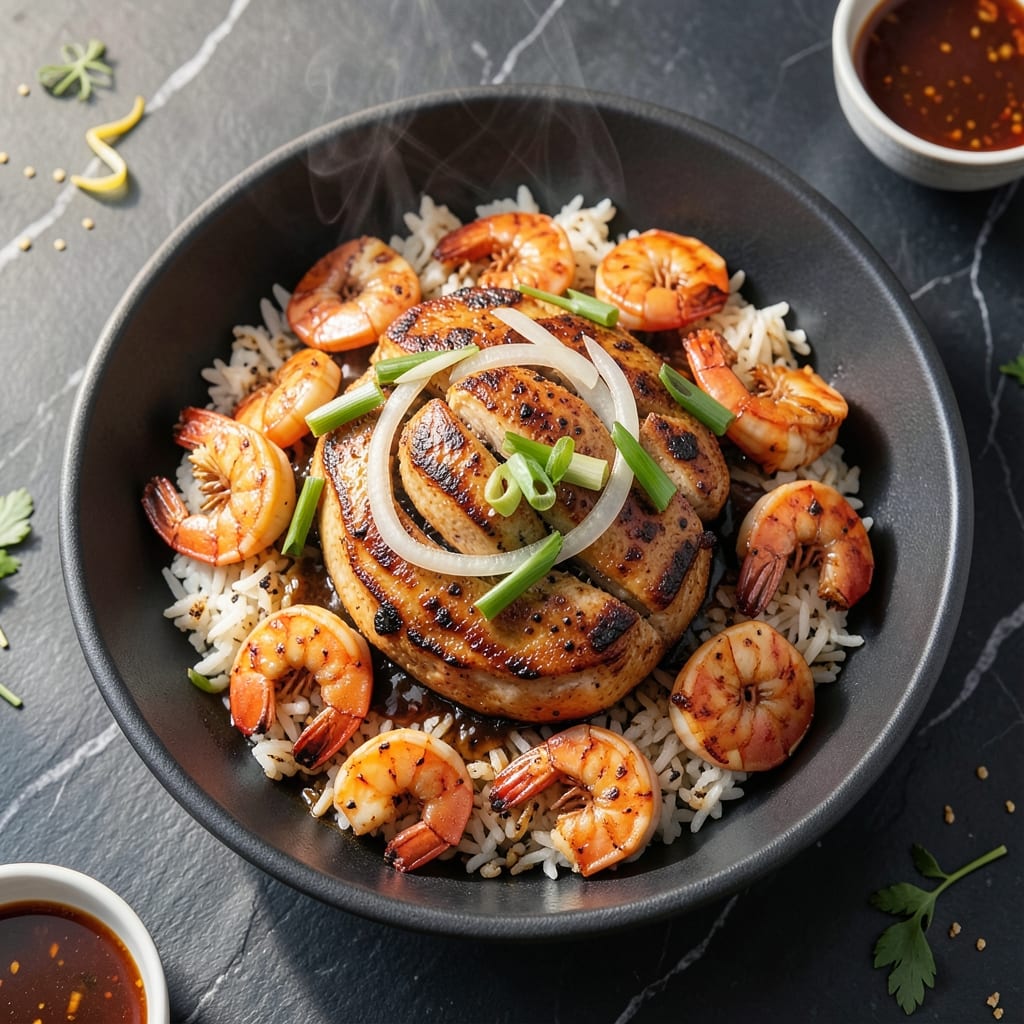 Visual representation of hibachi recipe chicken and shrimp