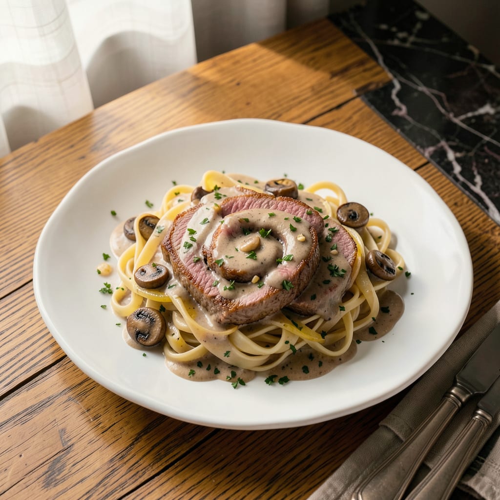 Complete Ina Garten's Beef Stroganoff Recipe: Creamy Mushroom Sauce Over Tender Noodles overview image