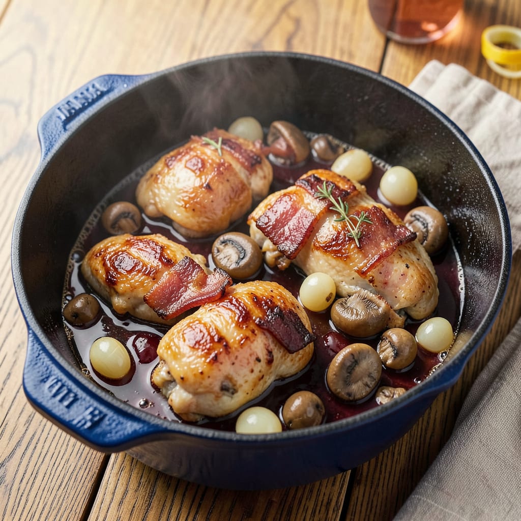 Visual representation of Ina Garten's Coq au Vin Recipe: French Bistro Comfort in Your Dutch Oven