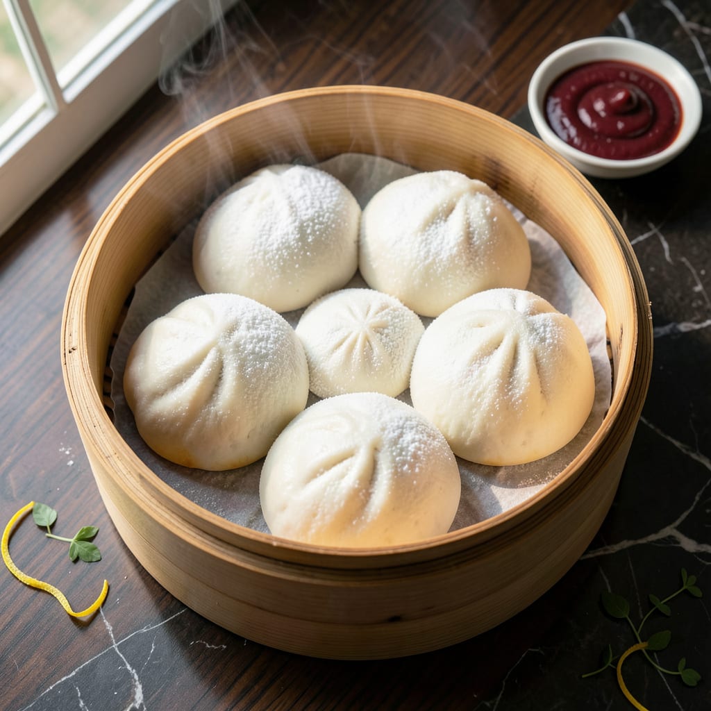 Japanese Sweet Steamed Buns Recipe: Pillowy Soft With Red Bean Filling illustration with key details