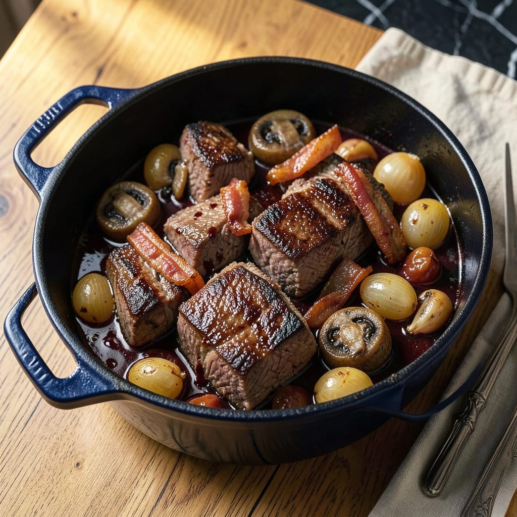 Comprehensive julia childs beef bourguignon recipe visual reference