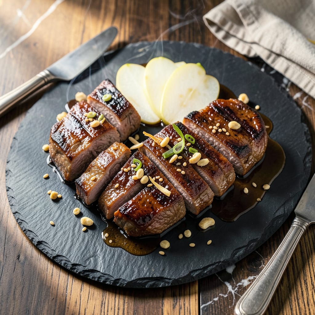 Korean BBQ Short Ribs Recipe: Sweet Savory Marinade for Fall Off Bone Meat illustration with key details