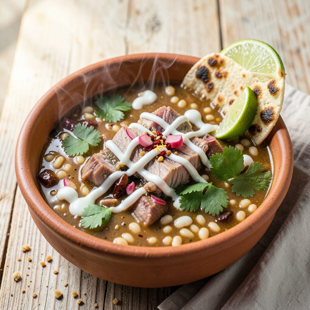 Visual representation of Las Palmas Pozole Recipe: Authentic Mexican Hominy Stew With Rich Red Chile Broth