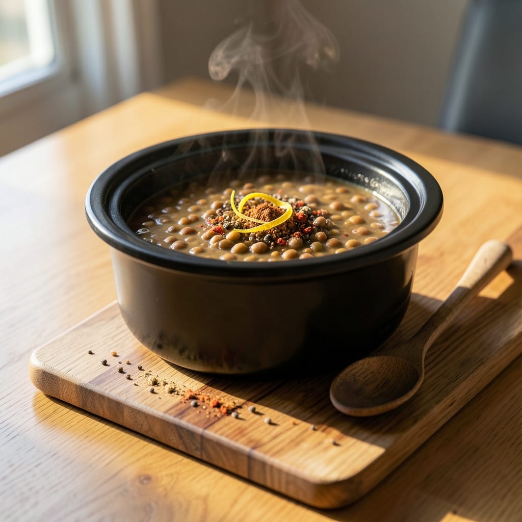 lentil soup recipe crock pot illustration with key details