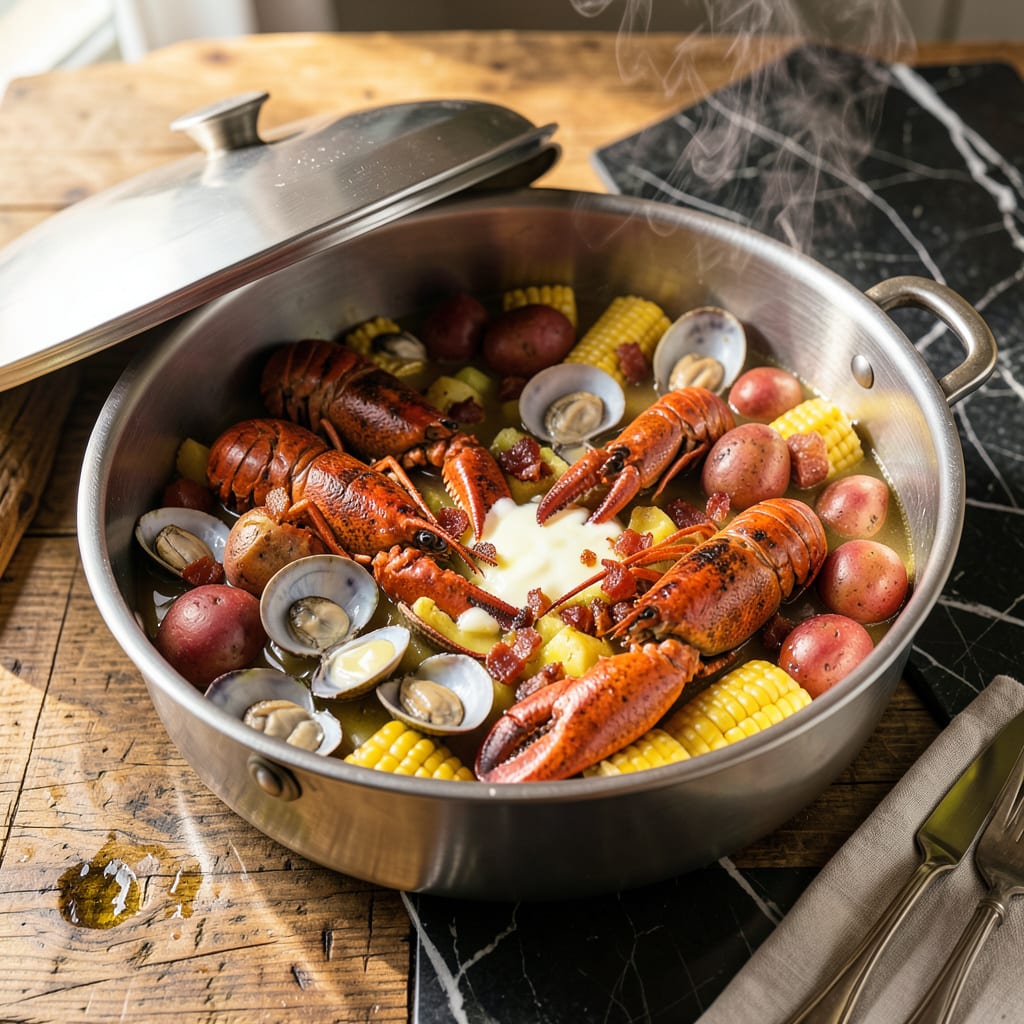Visual representation of Lobster Steam Pot Recipe: New England Style Seafood Feast