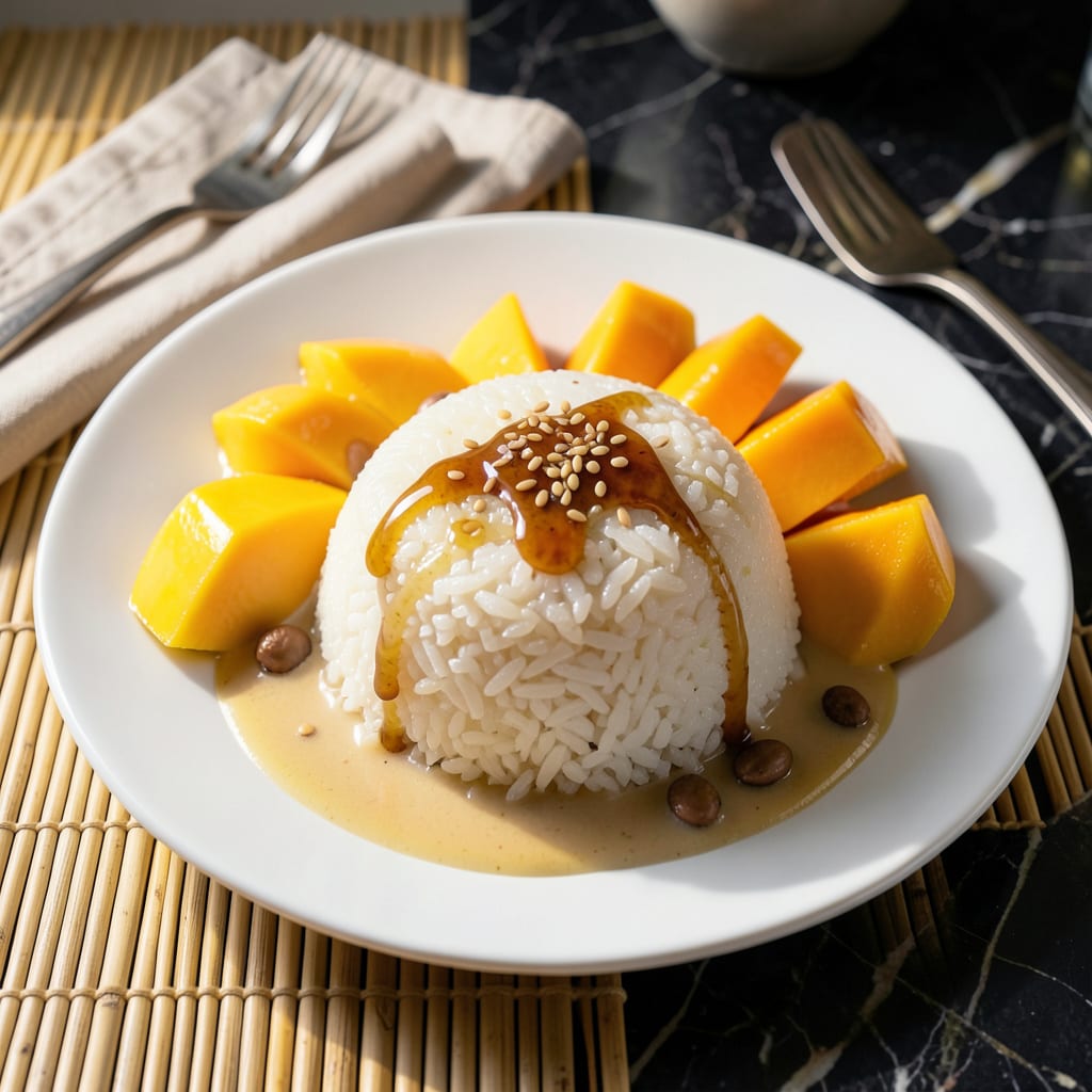 Visual representation of Mango Sticky Rice Recipe Without Steamer: Microwave Hack for Sweet Coconut Bliss