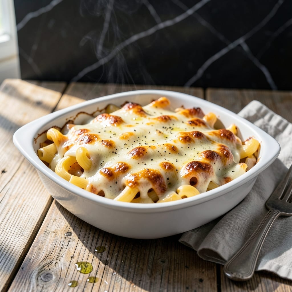 pasta and cheese recipe baked illustration with key details