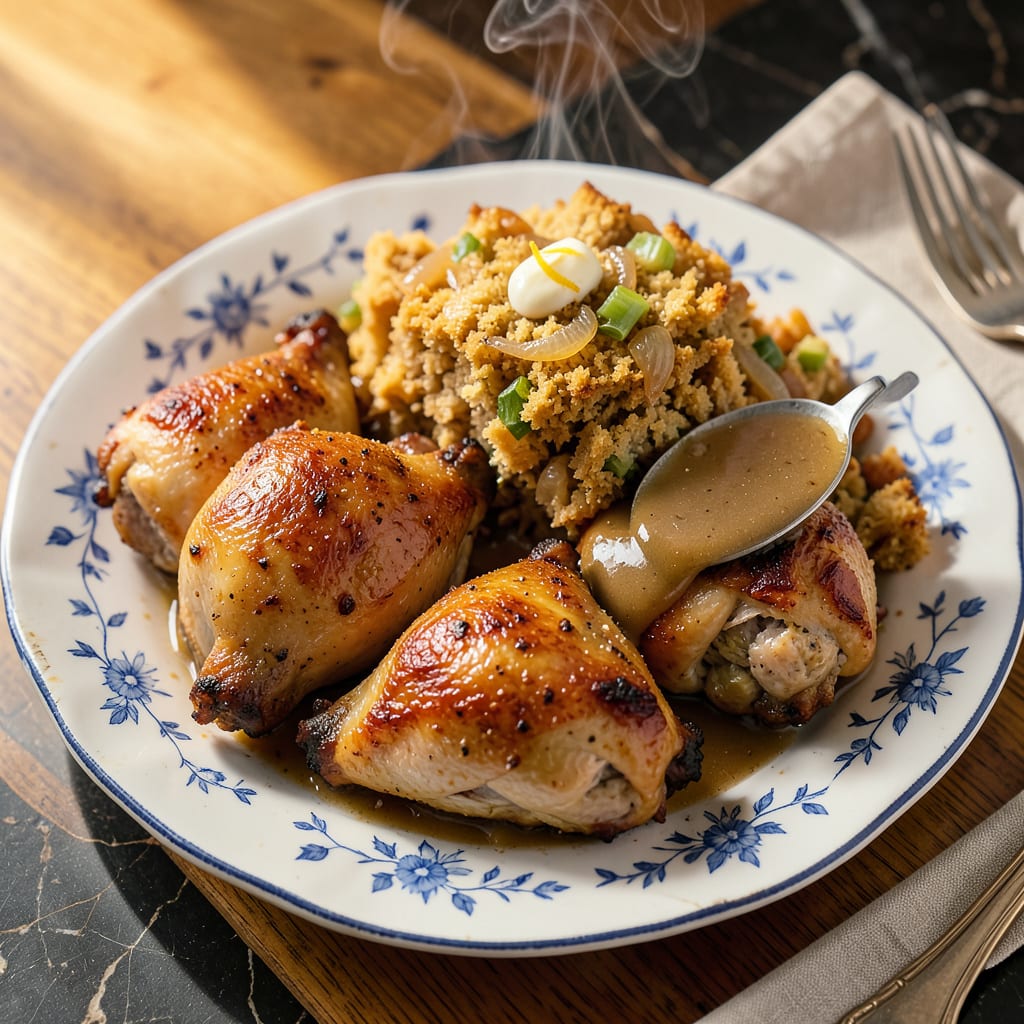 Visual representation of paula deen chicken and dressing recipe