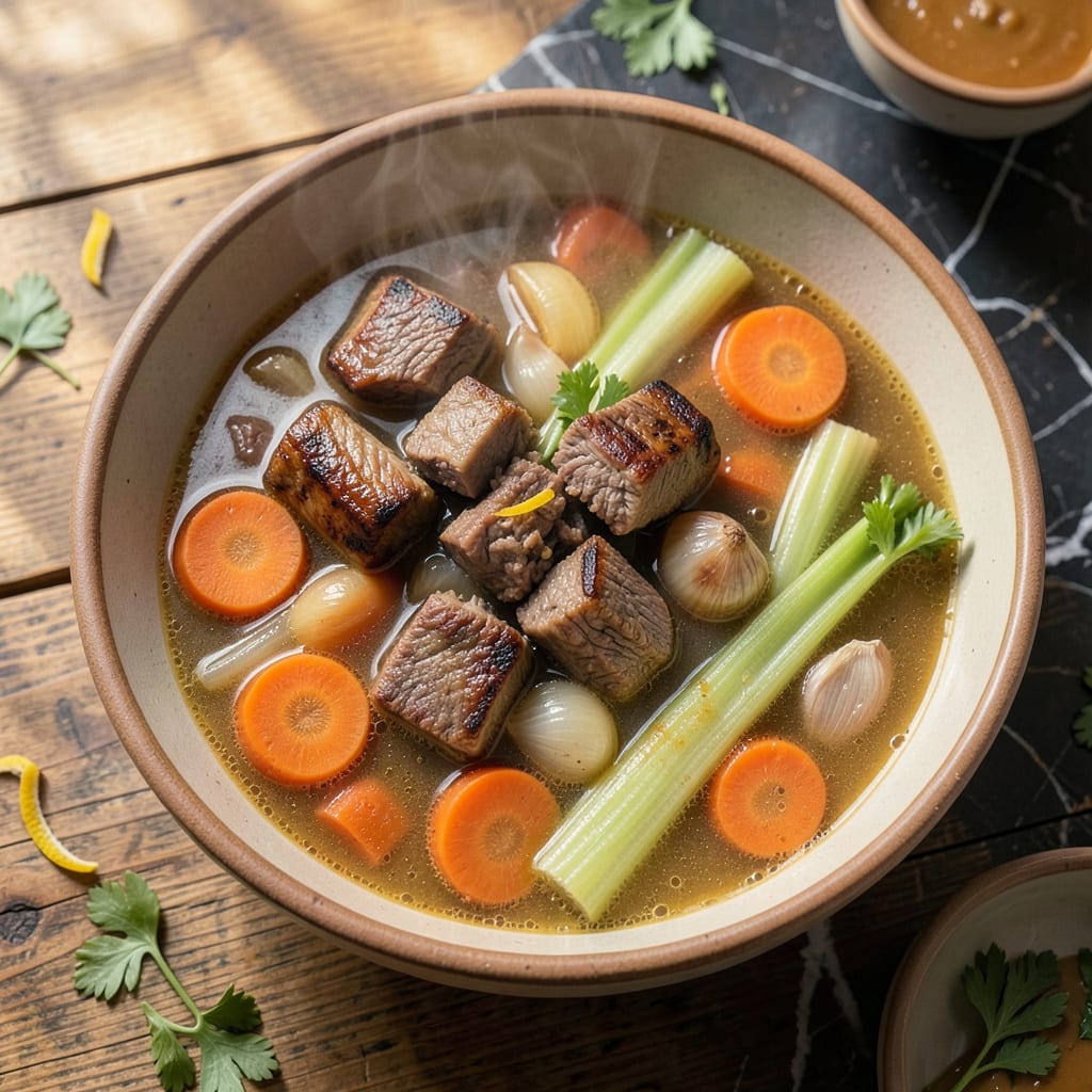 paula deen vegetable beef soup recipe illustration with key details