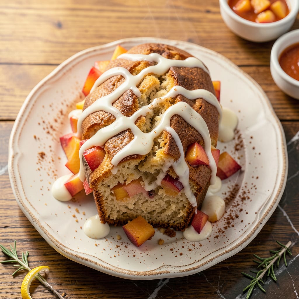 Visual representation of peaches and cream loaf recipe