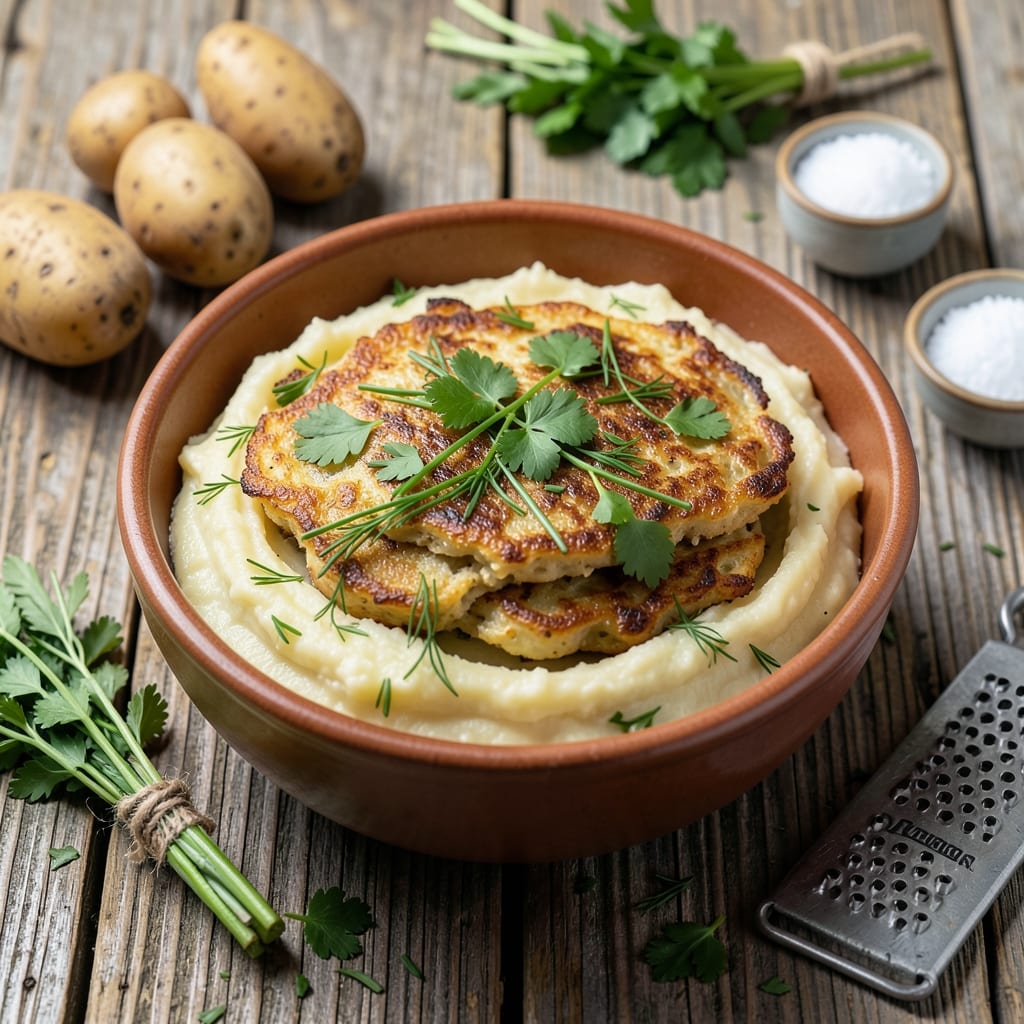 Comprehensive potato pancake recipe with mashed potatoes visual reference