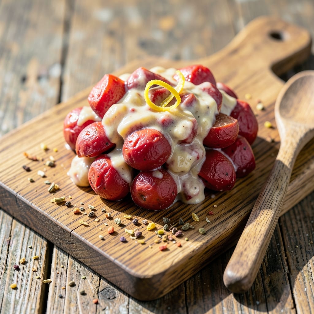 Comprehensive potato salad recipe with red potatoes visual reference