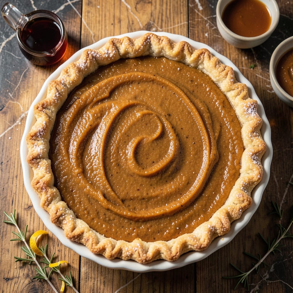 Pumpkin Pie Recipe MC: Silky Smooth with a Hint of Maple illustration with key details