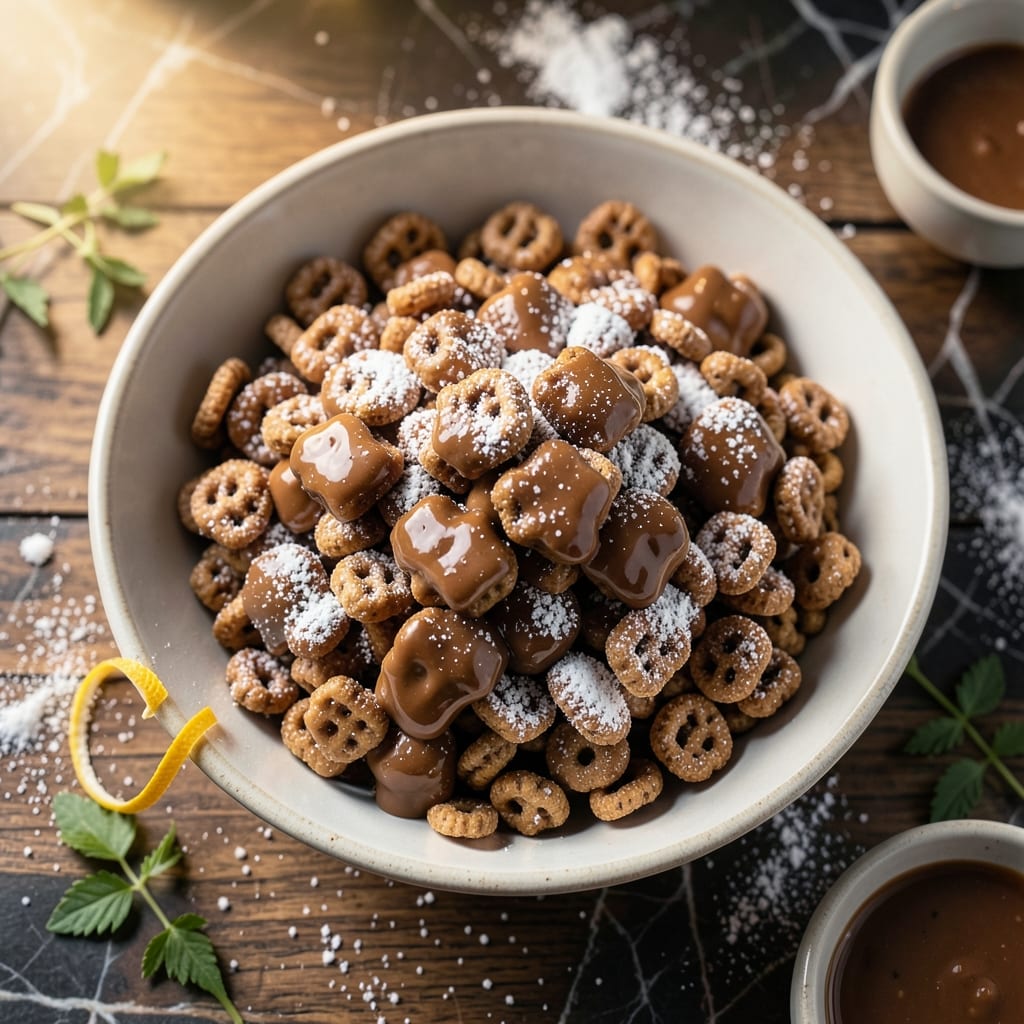 Complete Puppy Chow Recipe Christmas: Festive Chocolate Peanut Butter Crunch overview image