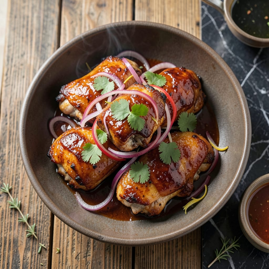 recipe chicken thighs bbq illustration with key details