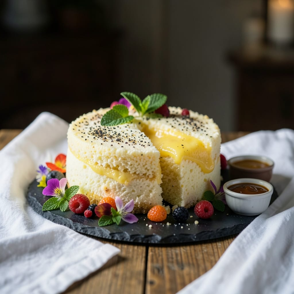 Comprehensive recipe for angel food cake with lemon pie filling visual reference