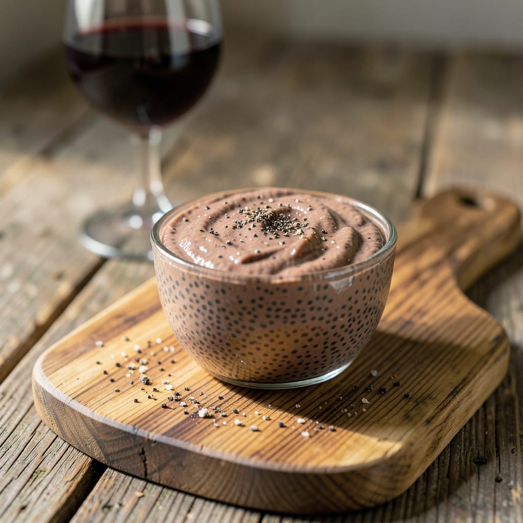recipe for chia seed chocolate pudding illustration with key details