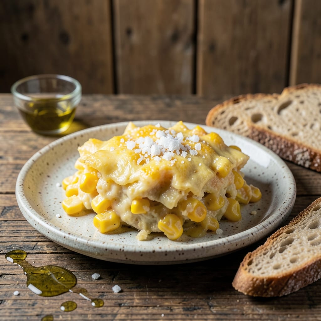 Recipe for Corn Casserole With Jiffy Cornbread: Golden Crust and Creamy Layers illustration with key details