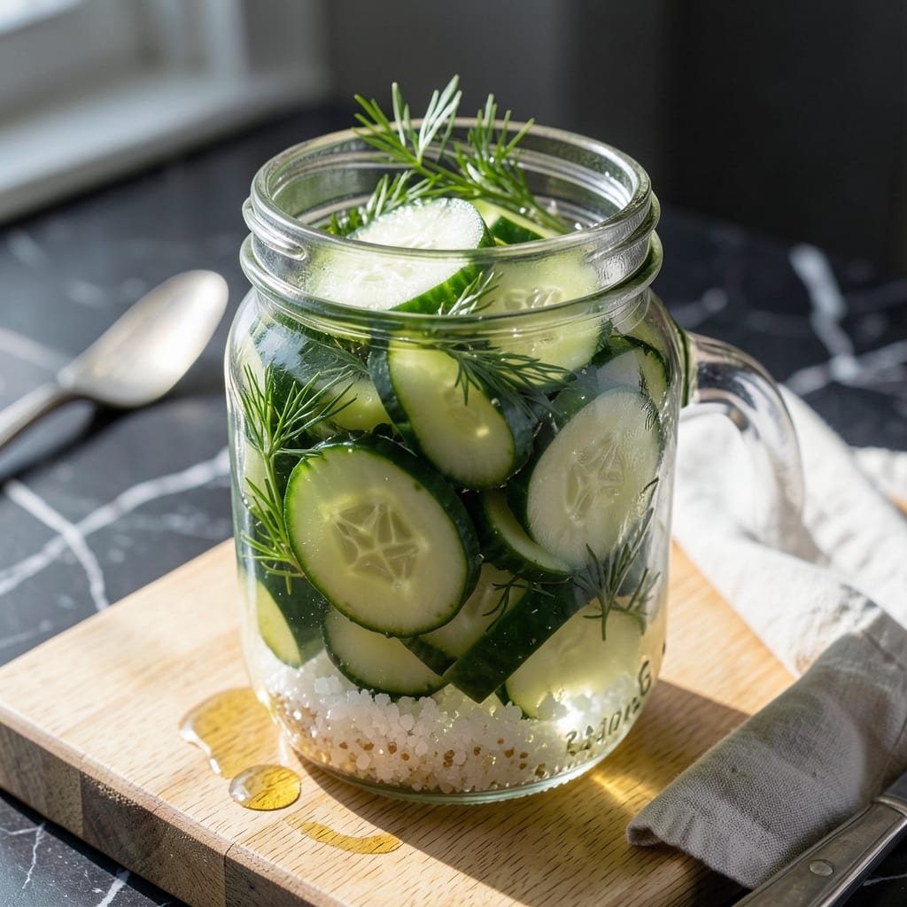 Recipe For Cukes And Vinegar: Quick Pickled Tangy Bite illustration with key details