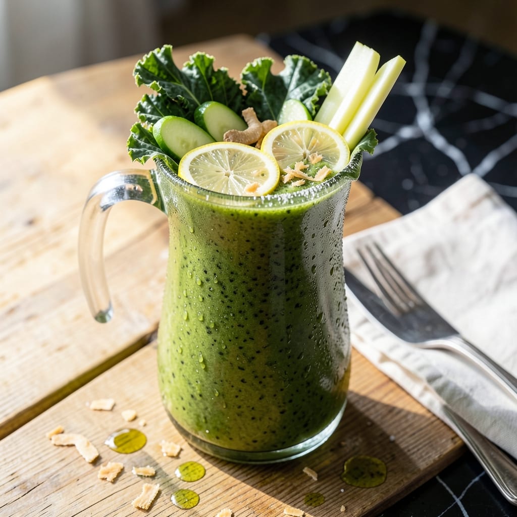 recipe for kale juice drink illustration with key details