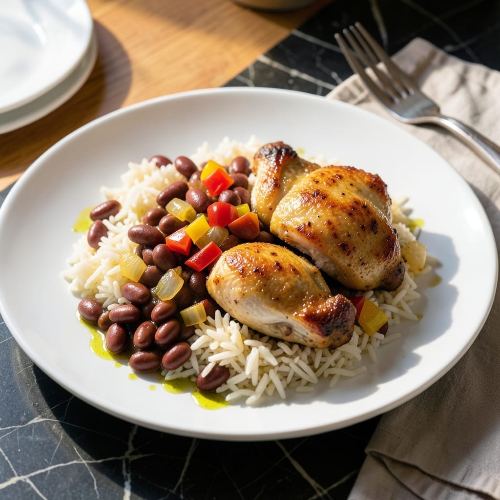 Recipe For La Bandera: Dominican Flag-Inspired Plate Recipe For La Bandera: Dominican Flag-Inspired Plate