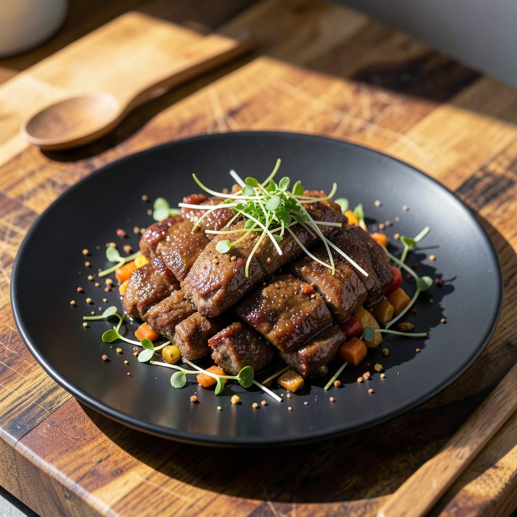 Visual representation of recipe for mongolian beef in the crock pot