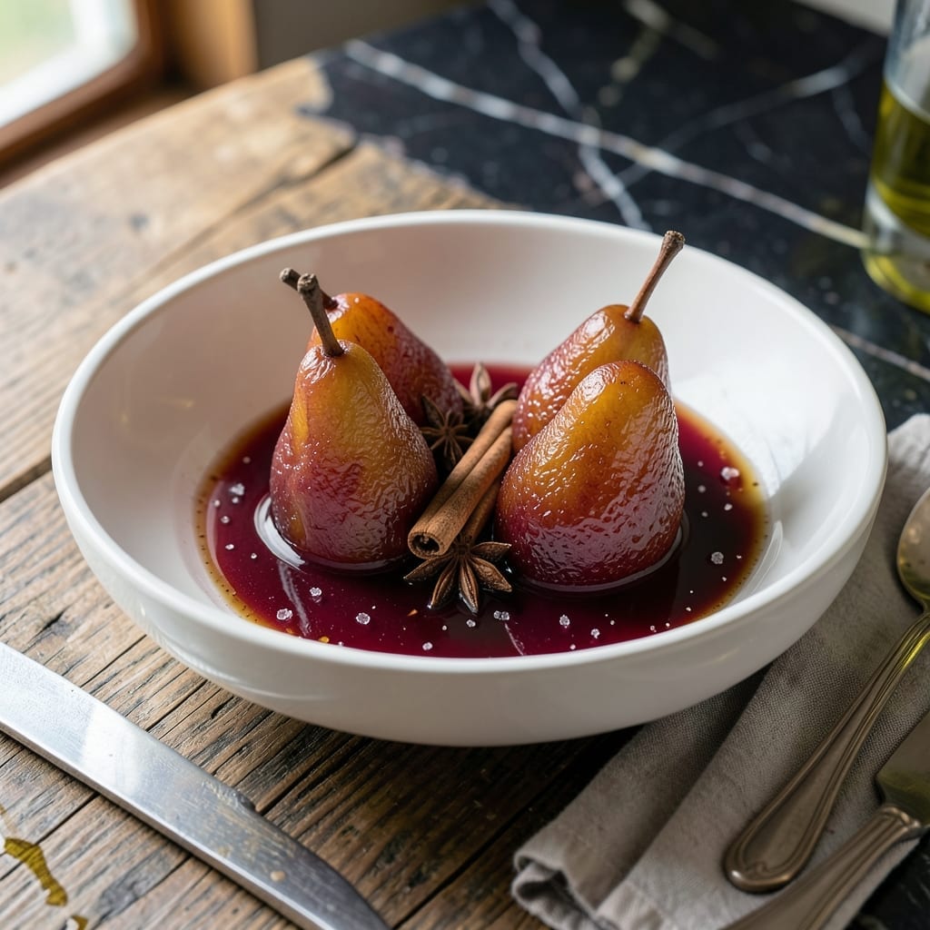 Recipe for Pears Dessert: Poached in Spiced Wine Syrup Recipe for Pears Dessert: Poached in Spiced Wine Syrup