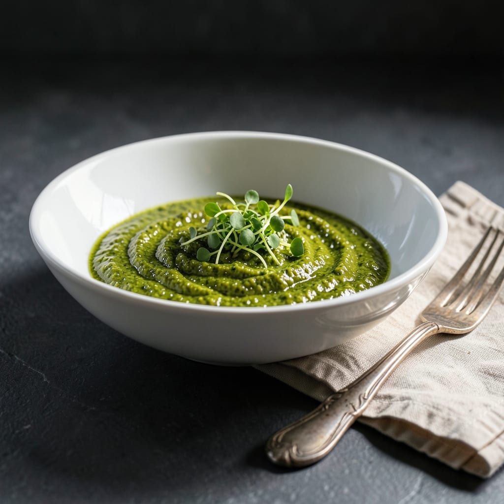Visual representation of recipe for pesto sauce without nuts
