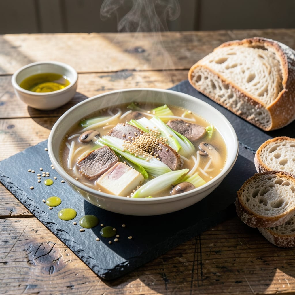 Recipe for Shabu Shabu Soup: Light Broth With Paper Thin Slices example with annotations