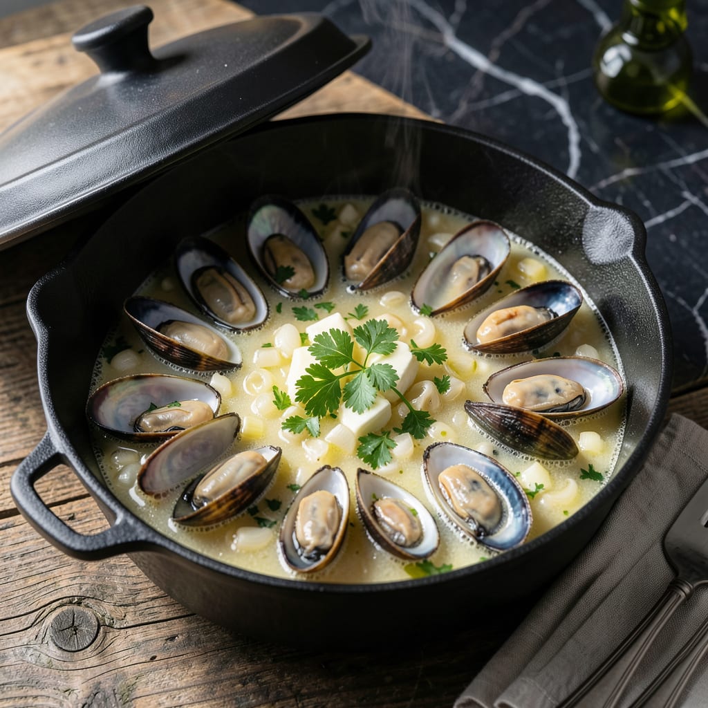 Visual representation of Recipe for Steamed Clams in White Wine: Briny Sweetness With Garlic and Herbs