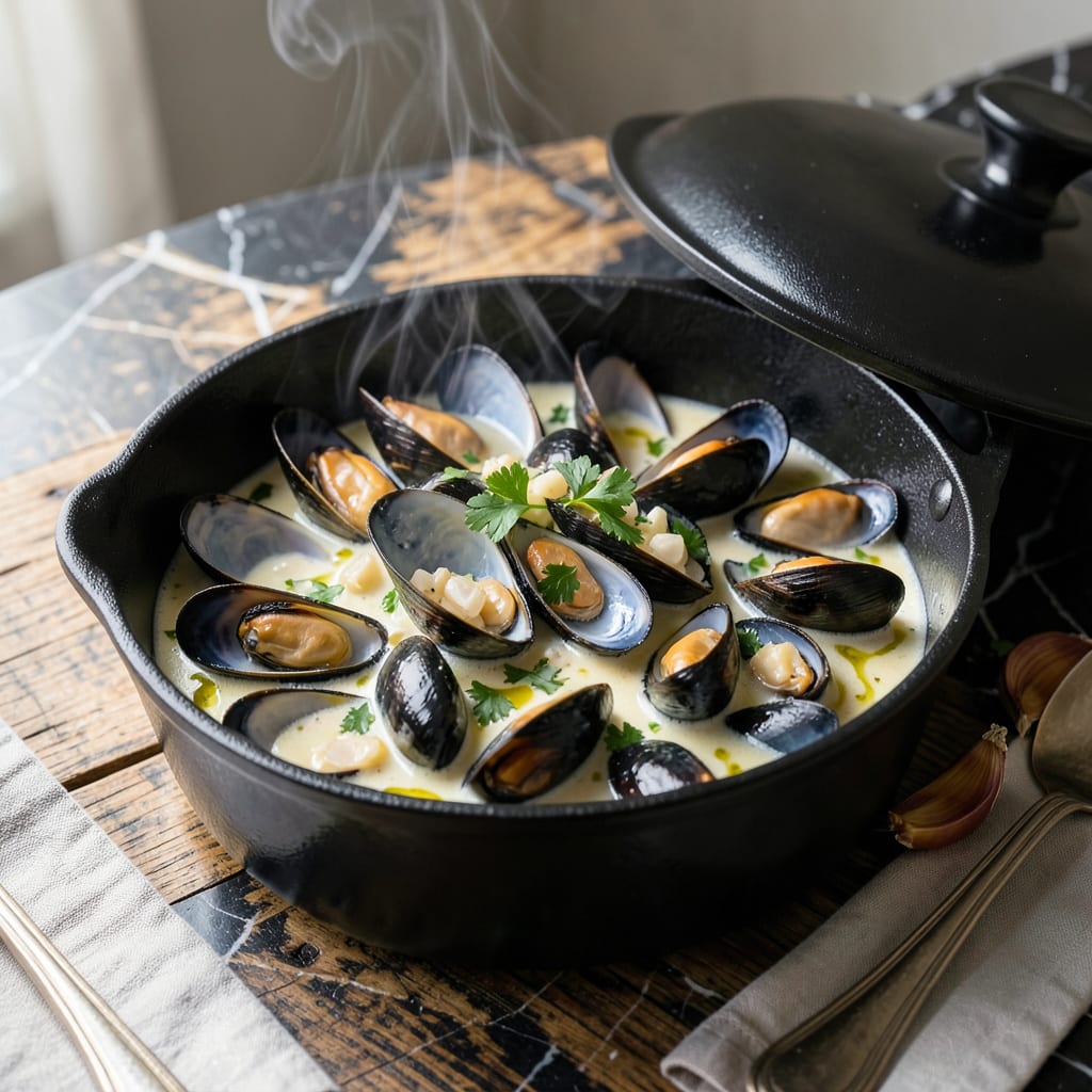 Complete Recipe For Steamed Mussels In White Wine Sauce: Briny Sweetness in 20 Minutes overview image