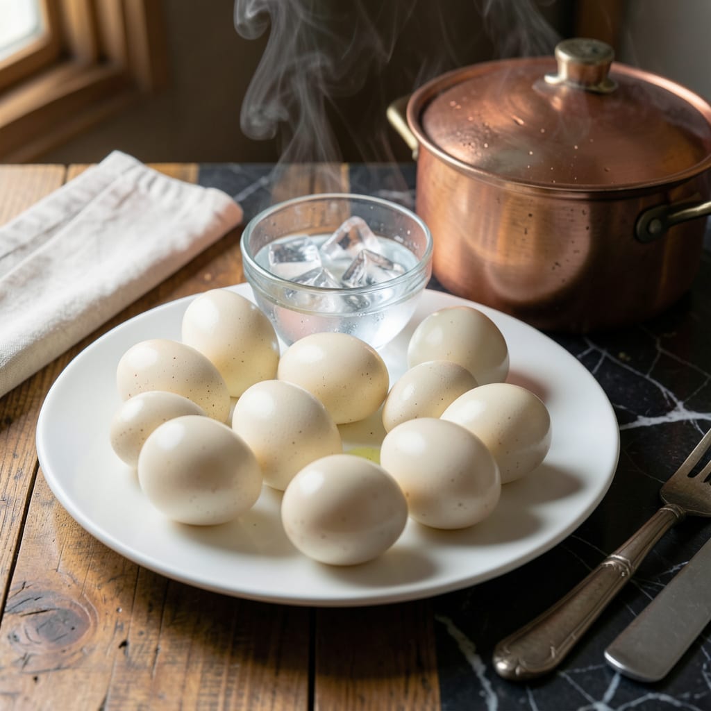 Visual representation of Recipe for Steaming Hard Boiled Eggs: Perfectly Set Whites and Yolk Control