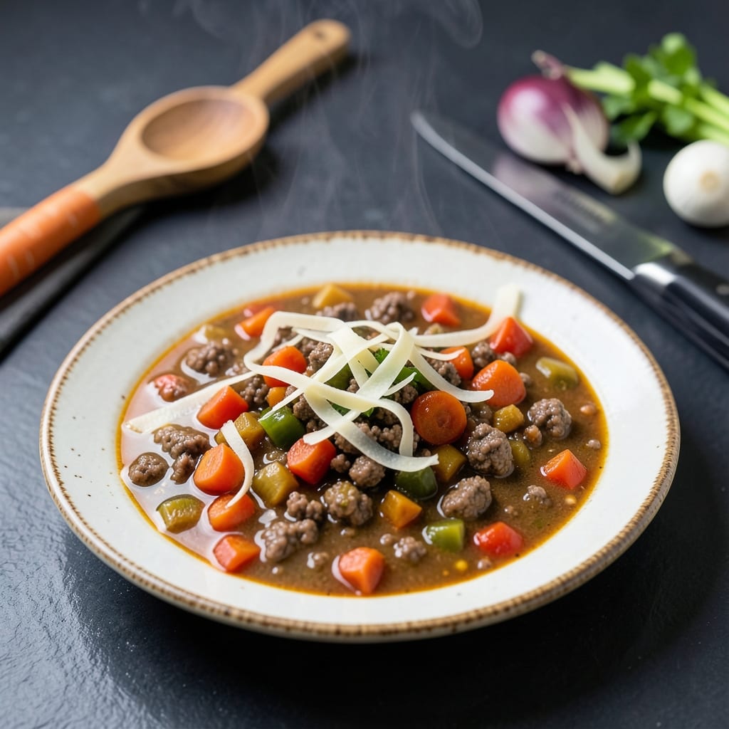 recipe for vegetable soup using ground beef example with annotations