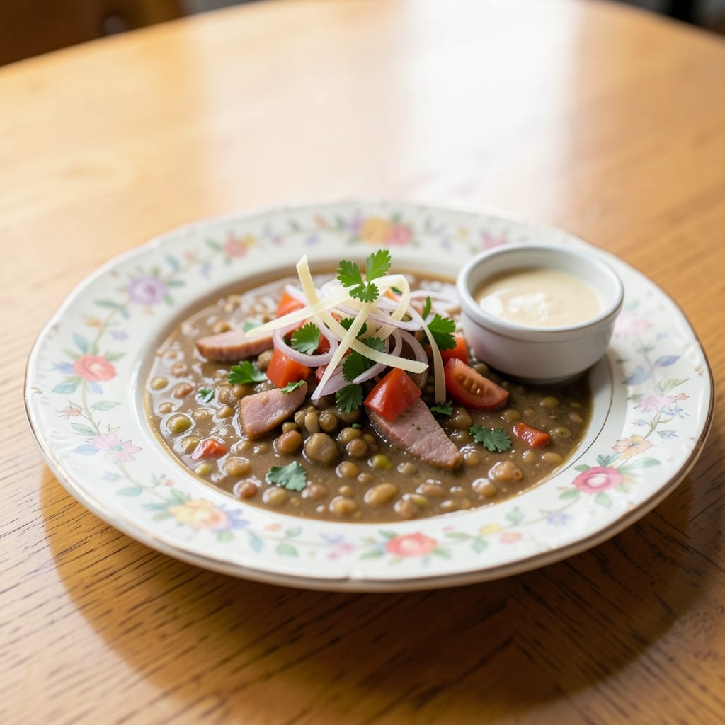 Complete recipe lentil soup ham overview image