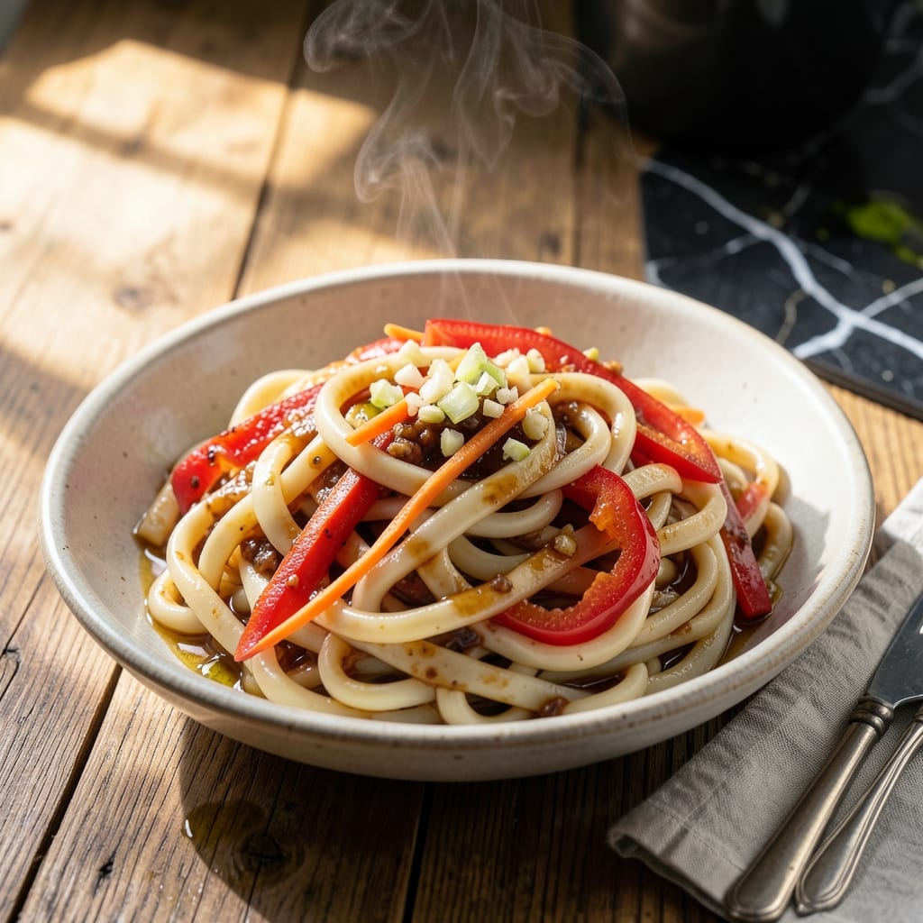 recipe stir fry udon noodles example with annotations
