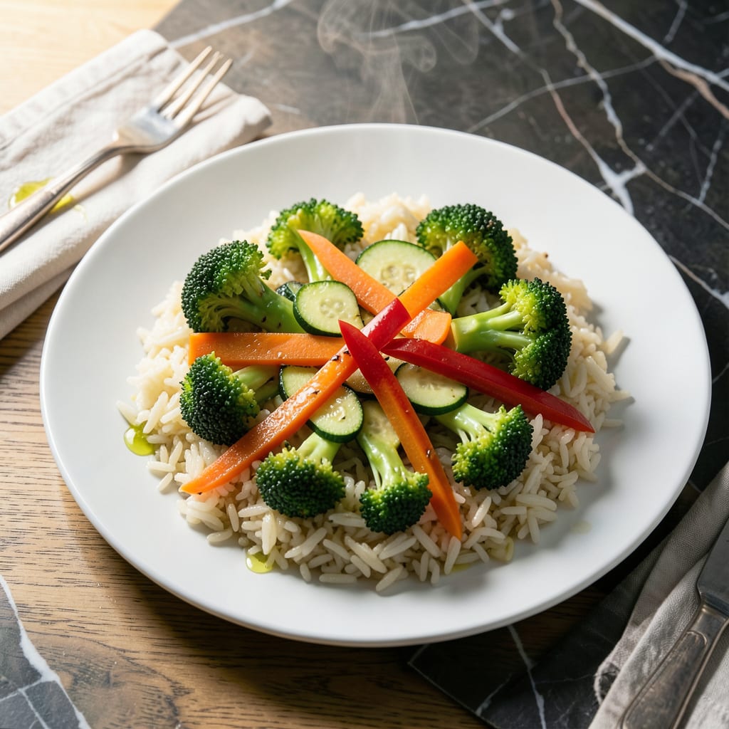 Rice and Steamed Vegetables Recipe: Quick and Nutritious Side Dish example with annotations