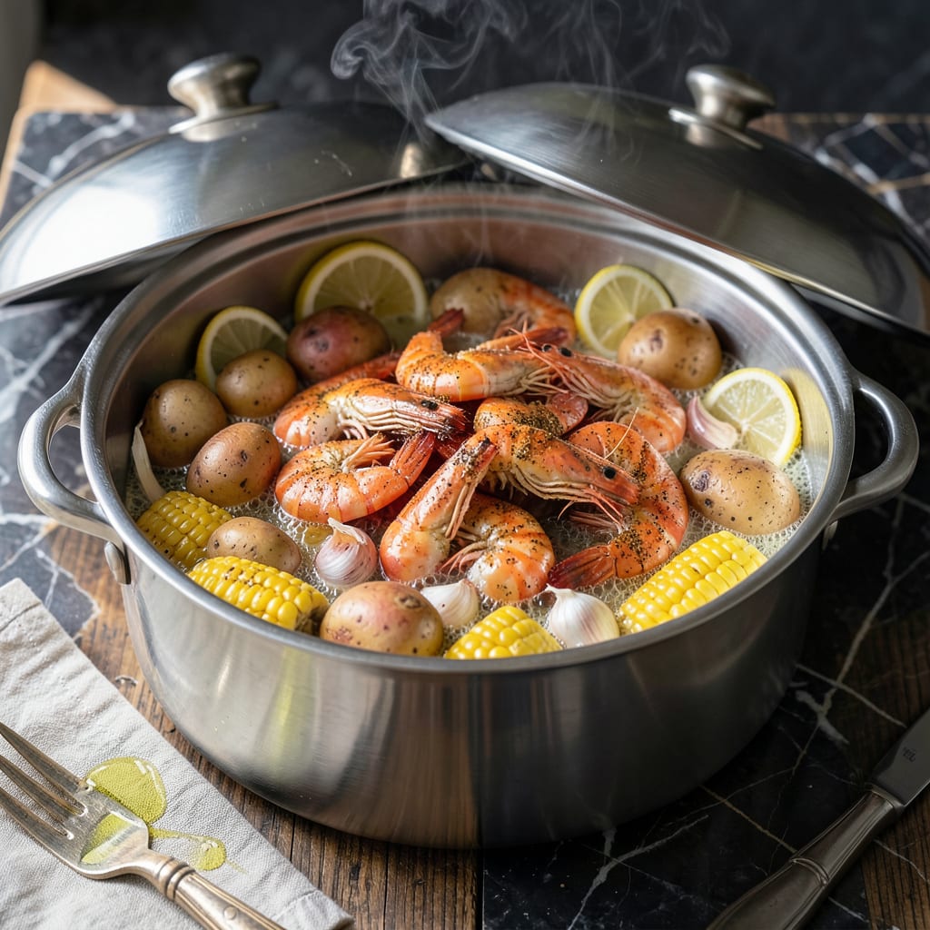 Shrimp Steamer Pot Recipe: Old Bay Infused Seafood Boil example with annotations
