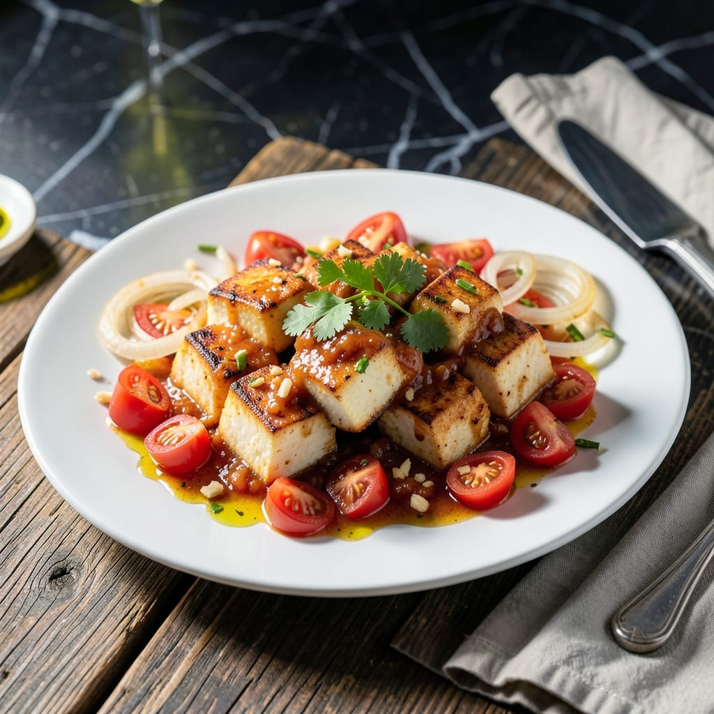 Visual representation of Simple Recipe for Paneer: Soft Cubes with Spiced Tomato Gravy