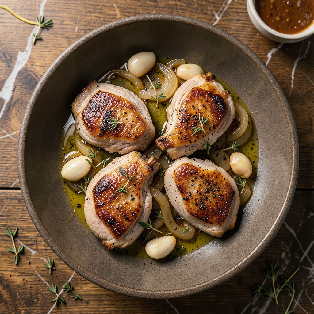 slow cooker pork chops recipe illustration with key details