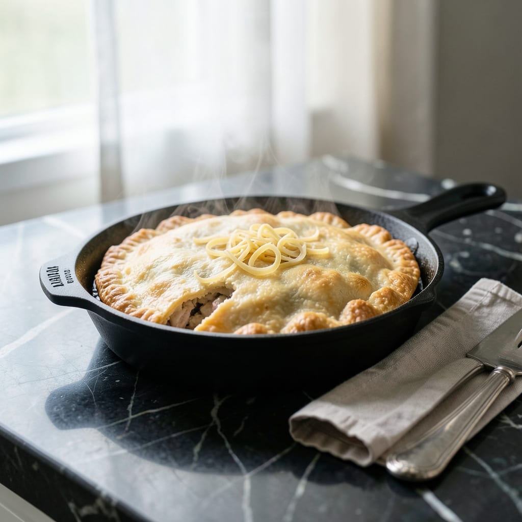slow cooker recipe for chicken pot pie illustration with key details