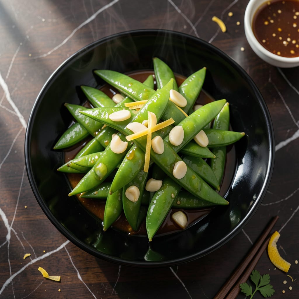 Snow Peas Asian Recipe: Wok Tossed With Garlic and Ginger example with annotations