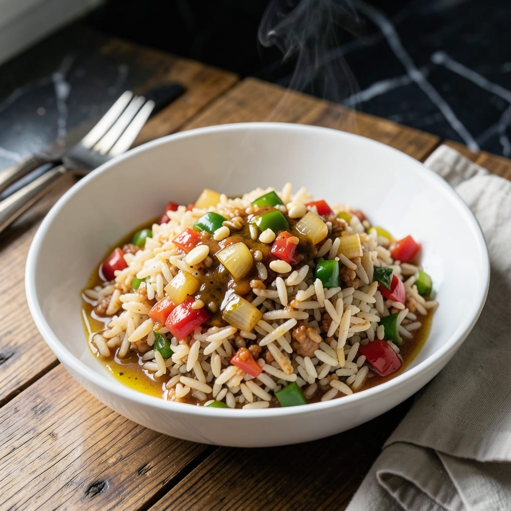 Spanish Rice Recipe in Rice Cooker: Hands Off Flavorful Side Dish illustration with key details