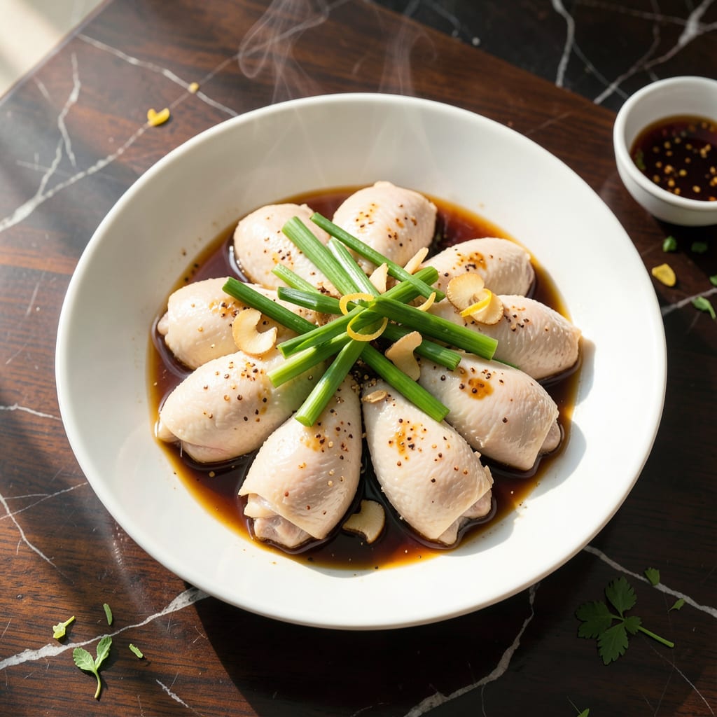 Visual representation of Steam Chicken Recipe Chinese: Silky Texture With Ginger and Scallion