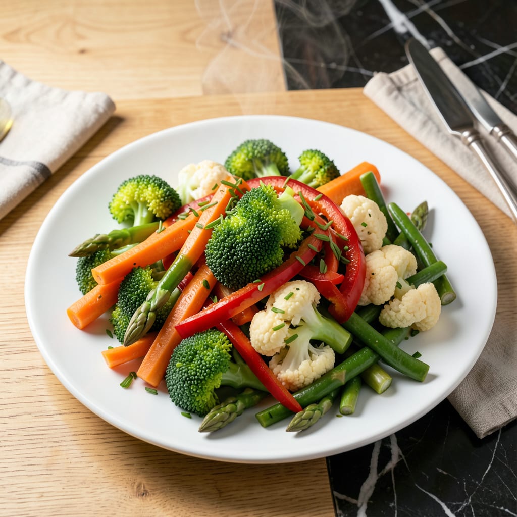 steam cooked vegetables recipe example with annotations