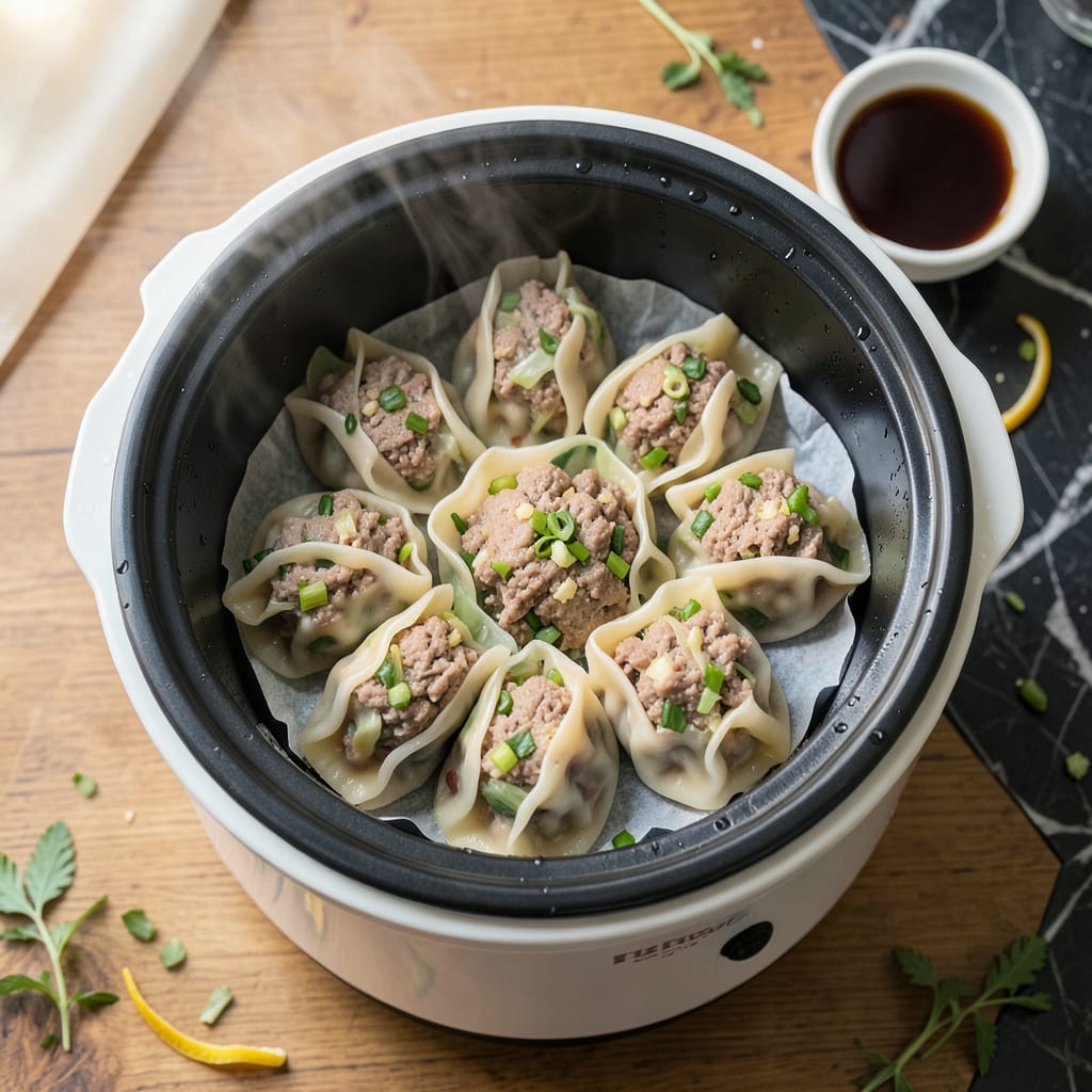 steam dumplings in rice cooker example with annotations