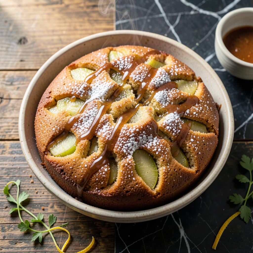 Steamed Apple Cake Recipe: Moist Spiced Layers in a Steam Basket illustration with key details