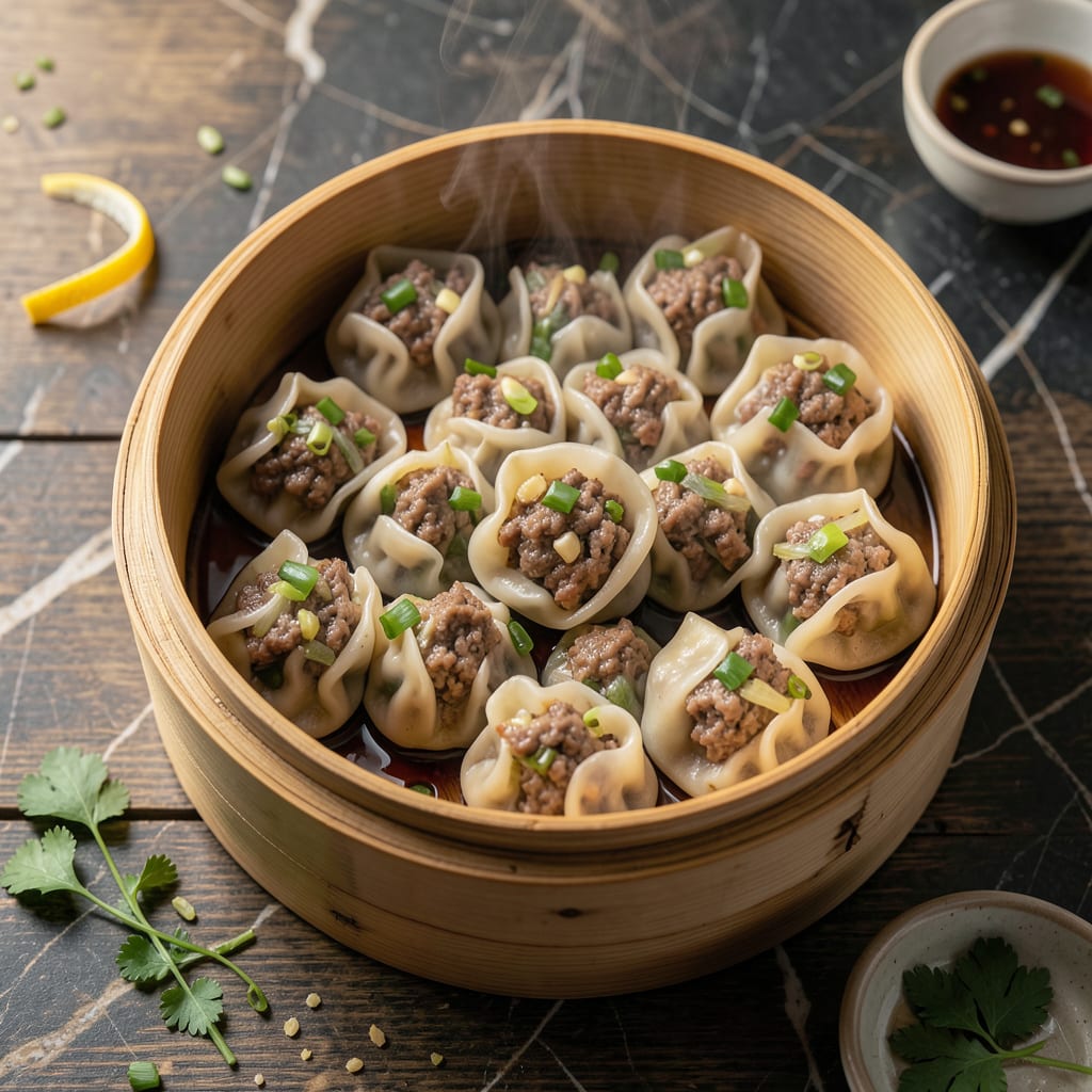 Complete Steamed Beef Dumplings Recipe: Juicy Folded Pockets With Ginger Garlic Punch overview image