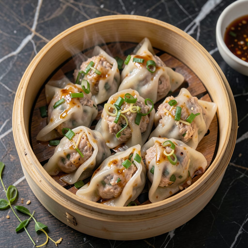 Complete steamed chicken dumplings recipe overview image